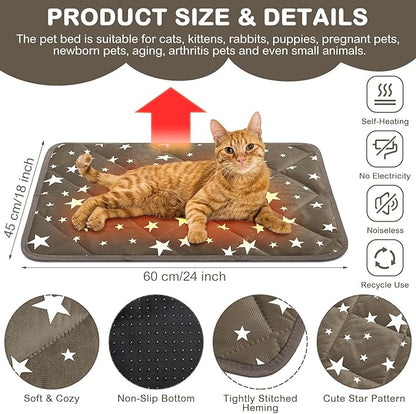Namalu 4 Pack Self Warming Cat Bed Self Heating Cat Mat Star Pattern Soft Dog Crate Pad Thermal Pet Mat Anti Slip Kennel Dog Washable Warming Bed for Outdoor Indoor (18 x 24 Inch,Brown)
