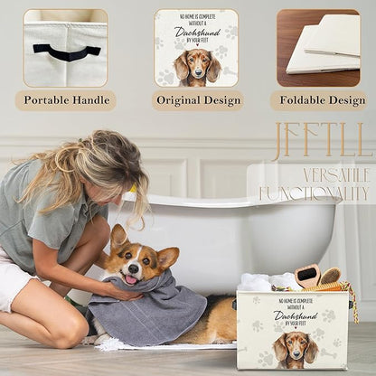 Funny Weiner Dog Toy Basket, Dachshund Home Decor, Dachshund Lovers Gifts Collapsible Pet Dog Toy Storage Bin Box Basket Organizer, Pet Supplies for Dogs