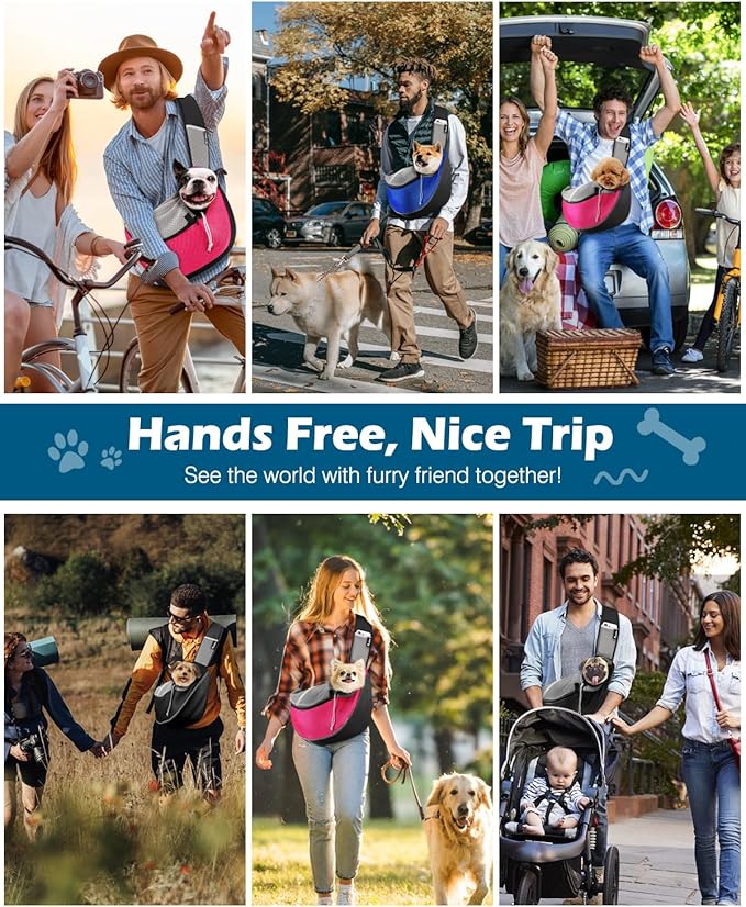 Pawaboo Pet Dog Sling Carrier, Hand Free Breathable Mesh Puppy Carrier, Dog Papoose with Zipper Touch Pocket and Adjustable Strap, Crossbody Satchel Dogs Purse for Outdoor, M, Pink