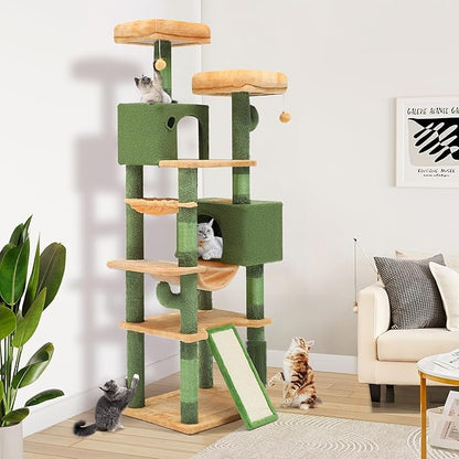 YITAHOME 193 cm Tall Cactus Cat Tower for Large Cats,76 inch Heavy Duty Cat Tree for Indoor Large Adult Big Cats Maine Coon Cat Tree Tower with Scratching Post, Hammock, Cat Condo, Cactus Green