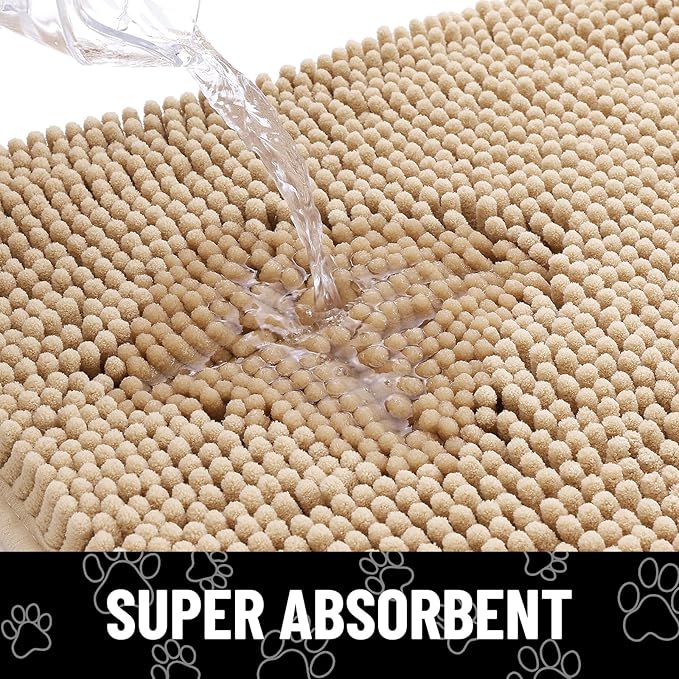 Smiry 2 Piece Dog Door Mat for Muddy Paws, Absorbent Dirt Trapper Non Slip Quick Dry Washable Chenille Mat for Mud Dogs, Entry Rug for Indoor and Outdoor (30x20 Inches, Beige)