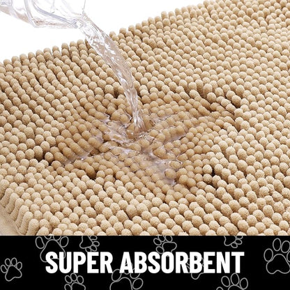 Smiry 2 Piece Dog Door Mat for Muddy Paws, Absorbent Dirt Trapper Non Slip Quick Dry Washable Chenille Mat for Mud Dogs, Entry Rug for Indoor and Outdoor (30x20 Inches, Beige)