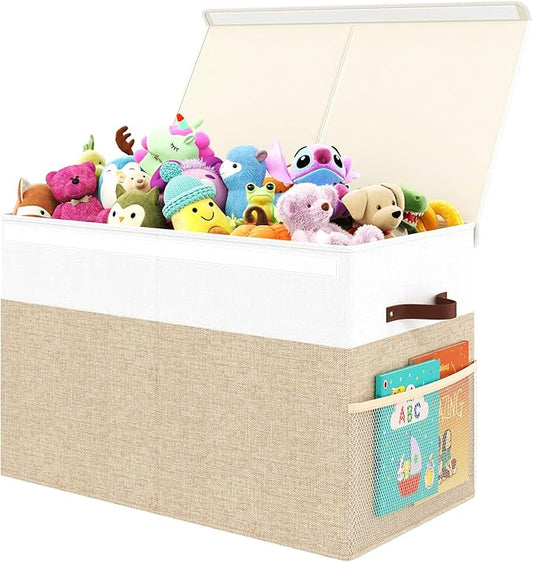 Large Toy Storage Box with Lid Upgraded Toy Storage Chest Organizer with Divider Foldable Toy Bin for Kids Boys Girls Playroom Nursery Bedroom (25"x13"x16")