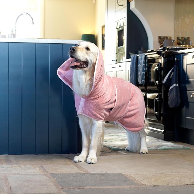 Lucky Pooch® Dog Robe - Luxurious Dog Bathrobe - Ultra Absorbent Dries Your Dogs in Minutes! Double-Layer, Super Soft Towel and Bath Robe All in One (XL, Dusty Pink)