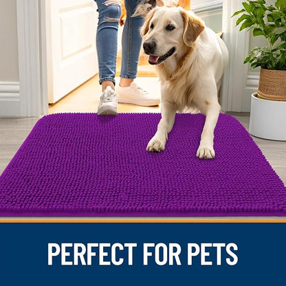 OLANLY Dog Door Mat for Muddy Paws 47x32, Absorbs Moisture and Dirt, Absorbent Non-Slip Washable Doormat, Quick Dry Chenille Mud Mat for Dogs, Entry Indoor Entryway Carpet for Inside Floor, Purple