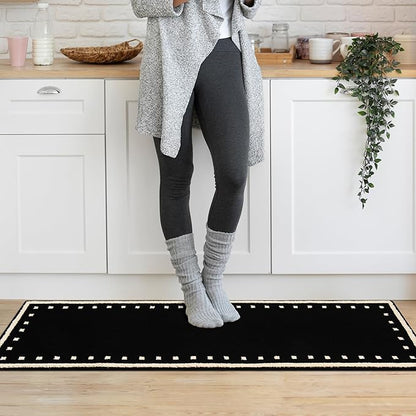 GRANNY SAYS Kitchen Rugs and Mats Non Skid Washable Absorbent Resist Dirt Kitchen Mats for Floor, Comfort Standing Mat Front of Sink Rugs Durable Polypropylene 47'' x 17.7'', Black