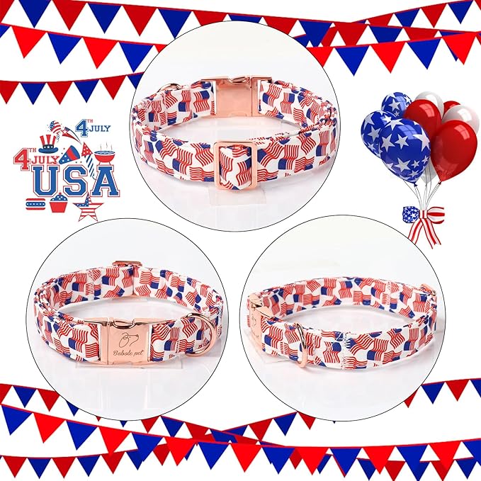 American Flag Dog Collar - 4th of July Dog Dog Collars for Medium Dogs, Adjustable Independence Day Metal Buckle Patriotic Dog Collar M