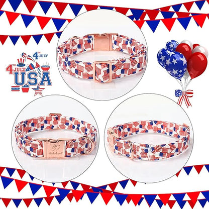 American Flag Dog Collar - 4th of July Dog Dog Collars for Medium Dogs, Adjustable Independence Day Metal Buckle Patriotic Dog Collar M