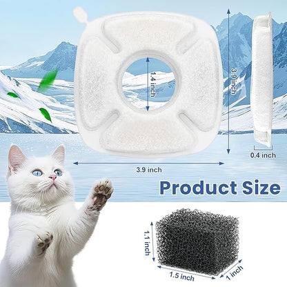 28 Pcs Cat Pet Water Fountain Filters, 14 Pcs Cat Fountain Replacement Filters & 14 Pcs Pre-Filter Sponges, Pet Fountain Filter for 95oz/2.8L 135oz/4L 67oz/2L Automatic Pet Drinking Cat Water Fountain