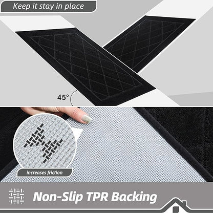 BEQHAUSE Dirt Trapper Door Mat 36" x 60", Doormat Non-Slip Entryway Rugs Washable, Dog Door Mat Stain Resistant and Absorbent Welcome Floor Mat for Front Back Door, Mud Wet Shoes & Paws, Black