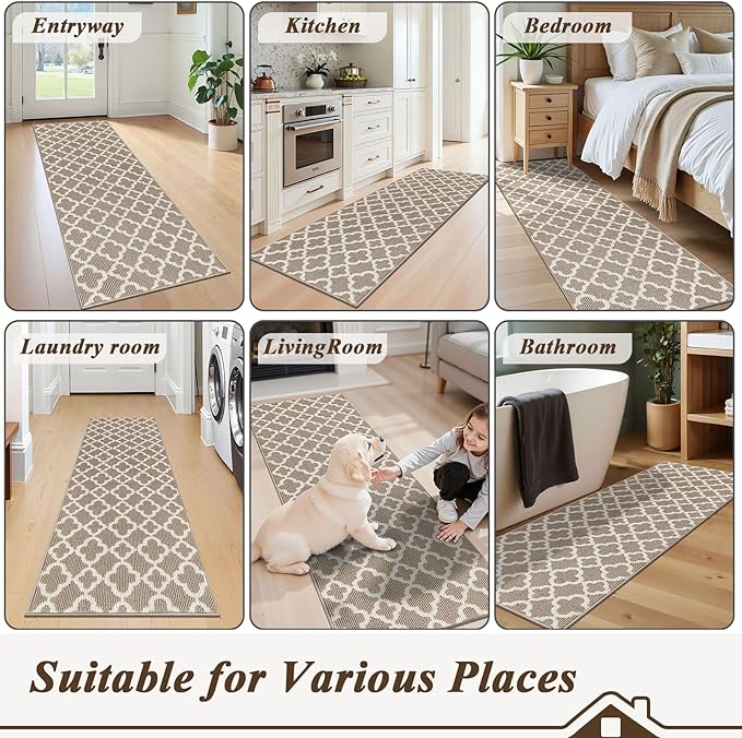 U'Artlines Runner Rug for Hallway 2×6feet Non Slip Kitchen Floor Carpet Runners Beige Geometric Pattern Machine Washable Area Rug for Entryway Bathroom