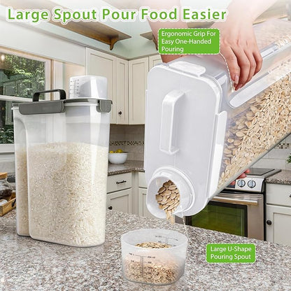 Rice Storage Container, 10 to 20lb Dry Food Airtight Dispenser, Pet Dog Cat Food Canister, BPA Free Clear Plastic Kitchen and Pantry Organization Bin for Oatmeal, Cereal, Pasta, Flour White