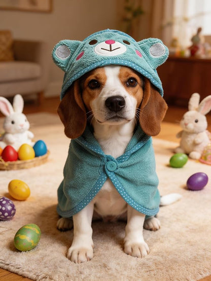Dog Hooded Bathrobe Towel, Fast Drying Bath Towel Absorbent Warm Blanket Blue L