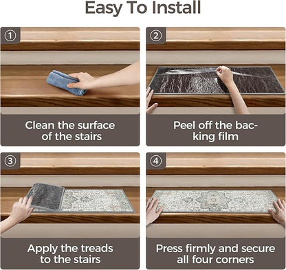Non Slip Stair Treads for Wooden Steps 1PCS - 28"x28" Indoor Safety Carpet, Edging Mats with TPE Adhesive Backing, Pet and Elderly Friendly Stair Rugs (Taupe)