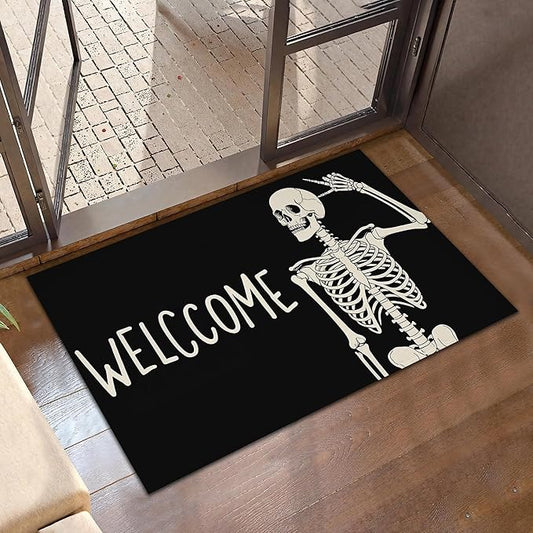 Indoor Rugs for Entryway,Gothic Skeleton Welcome Mat for Home,Halloween Skull Low Profile Entrance Rugs Non-Slip Doormats for Back Door Patio, Porch,Home Stairway,30 x 17 Inch