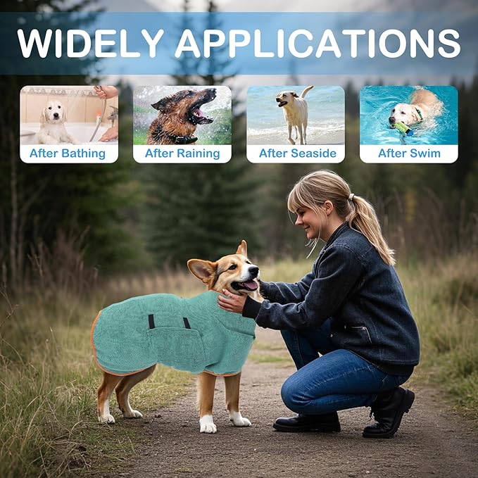 Dog Sweater for Large Dogs, Bath Towels Wrap for Drying Dogs, Pet Coat with Adjustable Collar & Microfiber, Fast Drying for Dogs at Home and Outdoors (Green, XL)