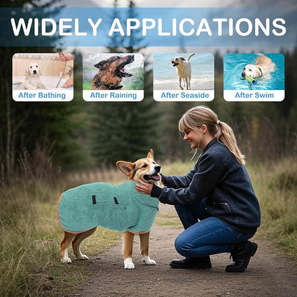 Dog Sweater for Large Dogs, Bath Towels Wrap for Drying Dogs, Pet Coat with Adjustable Collar & Microfiber, Fast Drying for Dogs at Home and Outdoors (Green, XL)