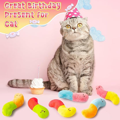 L1rabe Worm Candy Catnip Stuffed Toys - 6P Colorful Worm Organic Cat Toys Funny Indoor Chew Bite Kick Tools, Interactive Pet Supplies Cat Lovers Kittens Birthday Presents Pet Summer Gifts