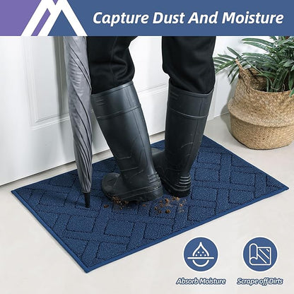 COSY HOMEER Door Mat Indoor Entrance, Non-Slip Absorbent Doormat for Front Door, Low-Profile Entryway Mat for Dirty Paws, Washable Dirt Trapper Mats (20"x32", Blue)