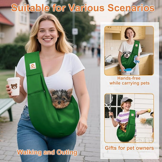 Tomkas Dog Sling Carrier for Small Dogs Puppy Carrier for Small Dogs (Emerald Green, Adjustable Strap & Zipper Pocket)