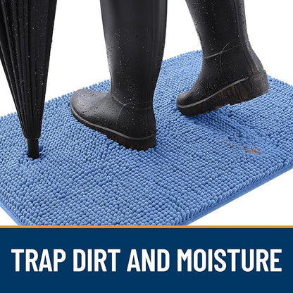 OLANLY Dog Door Mat for Muddy Paws 35x24, Absorbs Moisture and Dirt, Absorbent Non-Slip Washable Doormat, Quick Dry Chenille Mud Mat, Entry Indoor Entryway Carpet for Inside Floor, Cornflower Blue