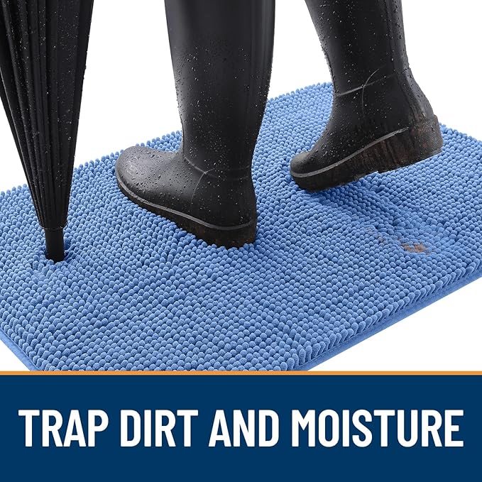 OLANLY Dog Door Mat for Muddy Paws 48x30, Absorbs Moisture and Dirt, Absorbent Non-Slip Washable Doormat, Quick Dry Chenille Mud Mat, Entry Indoor Entryway Carpet for Inside Floor, Cornflower Blue