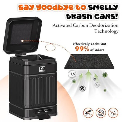 Small Trash Can with Lid, 1.3Gal Stainless Steel Dog Poop Trash Can Outside, Waterproof & Odor Control, 5L Cat Litter Trash Can, Dog Waste Station with Foot Pedal, Garbage Can for Backyard
