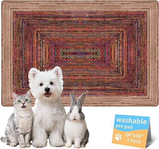 Washable Pee Pads for Dogs, Reusable Puppy Potty Training Pads, Ultra-Absorbent Thick Waterproof Leak-Proof Non-Slip Pads & Mat for Crate, Playpen, Floor, Whelping & Housebreaking , 2 Pack 24"x36"