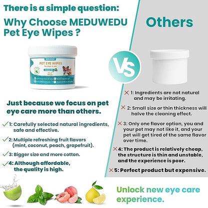 Eyes Wipes for Dogs & Cats 120 Counts, Grooming Kit Care for Dogs and Cats, Prevent Tear Stains, Eye Debris, Discharge, Mucus Secretions,Coconut Scent