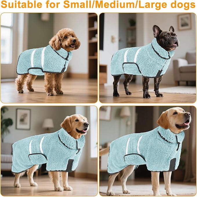 Bienbee Dog Bathrobe, Quick Drying Super Absorbent Dog Robes for After Bath, Warm Keeping Dogs Towel, Dogs Bath Supplies, Light Green S