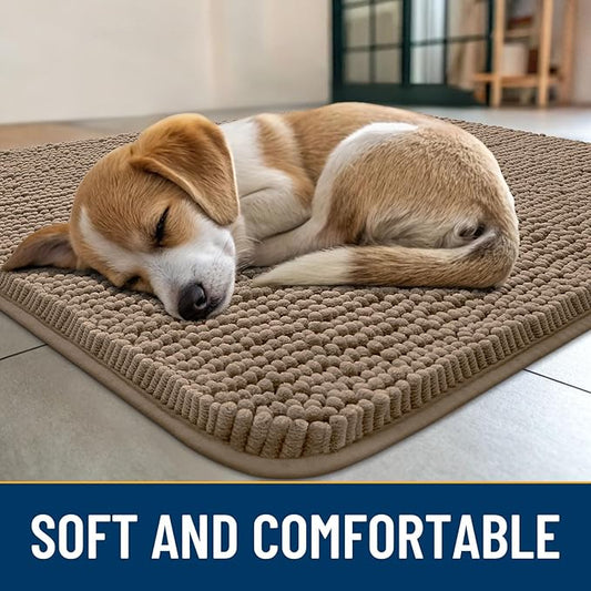 Smiry Dog Door Mat for Muddy Paws 71x46, Absorbs Moisture and Dirt Doormat, Non-Slip Washable Quick Dry Chenille Front Door Mat Indoor Entrance, Entryway Carpet for Inside Floor, Camel