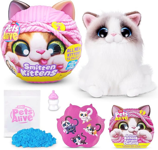 Pets Alive Smitten Kittens Series 2 (Ragdoll) by ZURU – Interactive Plush Cat Toy with 10 Sounds, Surprise Unboxing, Soft Collectible Pet for Ages 3+