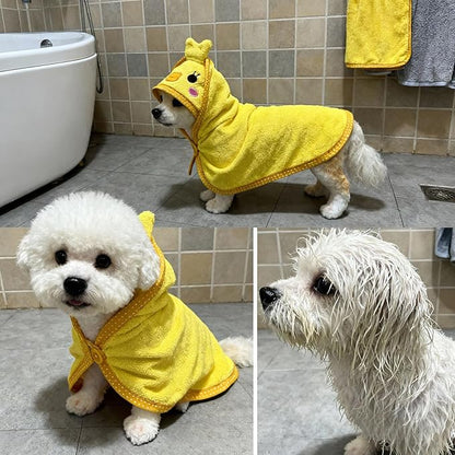 Dog Hooded Bathrobe Towel, Fast Drying Bath Towel Absorbent Warm Blanket Yellow S