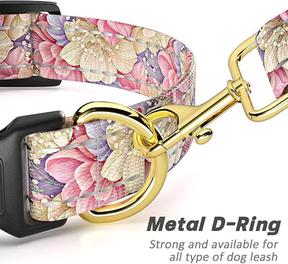 Reflective Dog Collar for Extra Small Dogs, Cute Flower Theme Adjustable Heavy-Duty Nylon Puppy Collar for Boy and Girl Female, Soft Pet Accessories with Quick Release Buckle, Colorful Floral