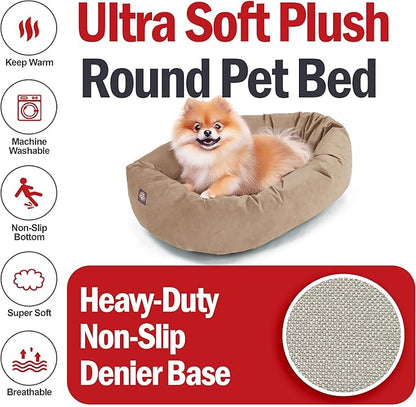Majestic Pet Suede Shredded Memory Foam Mix Calming Dog Bed Washable - Cozy Soft Round Dog Bed with Spine for Head Support - Fluffy Donut Dog Bed, 24 Inch, Stone