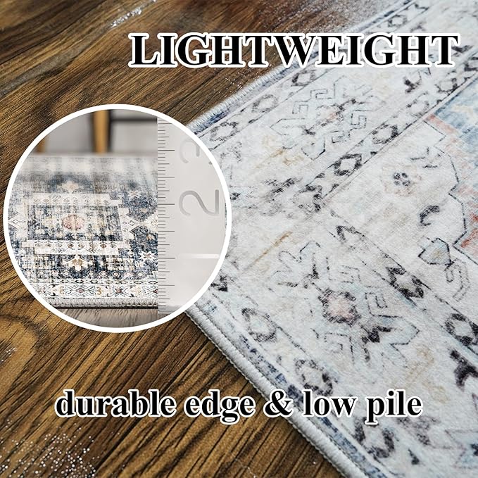 Living Room 2x3 Washable Rug - Entryway Vintage Small Area Rugs Stain Resistant Rugs with Non Slip Backing Soft Carpet for Bedroom Dining Room Kitchen Distressed Floor Mat (2x3, Deep Blue/Navy)