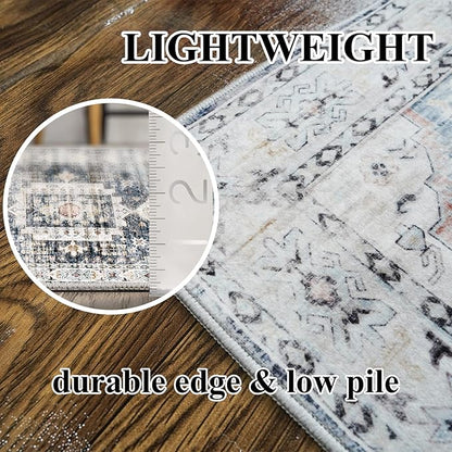 Living Room 2x3 Washable Rug - Entryway Vintage Small Area Rugs Stain Resistant Rugs with Non Slip Backing Soft Carpet for Bedroom Dining Room Kitchen Distressed Floor Mat (2x3, Deep Blue/Navy)
