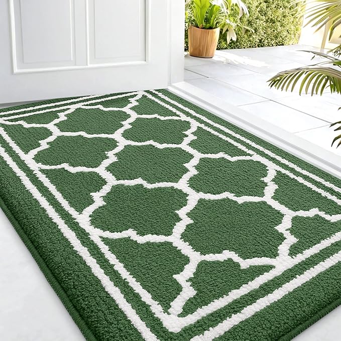 Buganda Indoor Door Mat, Dirt-Resistant and Absorbent Doormat, Anti-Slip, Low Profile Floor Mats for Inside Entryway, Front, and Back Door Entrance (32x20 Inches, Green)