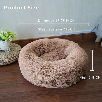 Tiny Dog Bed Fluffy Puppy Bed Washable Donut Anti Slip 15 Inches