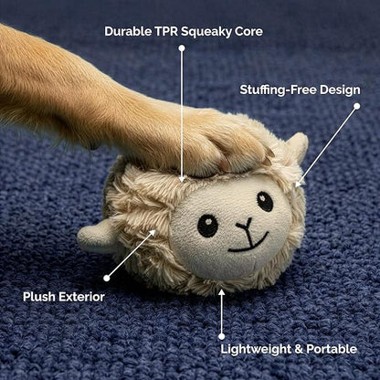 Pet Lou 4 Inch Squeaky Lamb Ball Dog Toy, Durable TPR Squeaky Ball with Plush Cover, Stuffing-Free Lamb Dog Toy for Small & Medium Breeds, Bouncy & Water-Floating