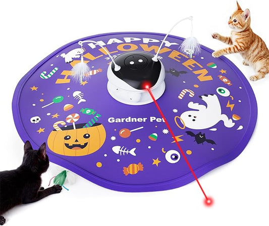 Gardner Pet Cat Laser Toys,USB Chargeable 5 in1 Hide and Seek Automatic Interactive Toy,Moving LED Red Dot&Ambush Feather Play,Track Balls,Kitten Exercise Toy for Indoor Cats 24 Inch Cover,Purple