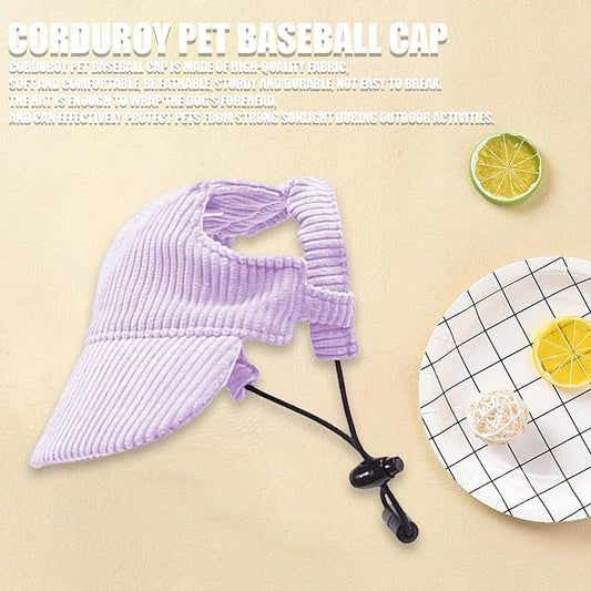 Dog Baseball Cap, Dog Cat Summer Beach Visor Hat with Ear Holes, Adjustable Puppy Sunbonnet Headdress (Purple, Large)