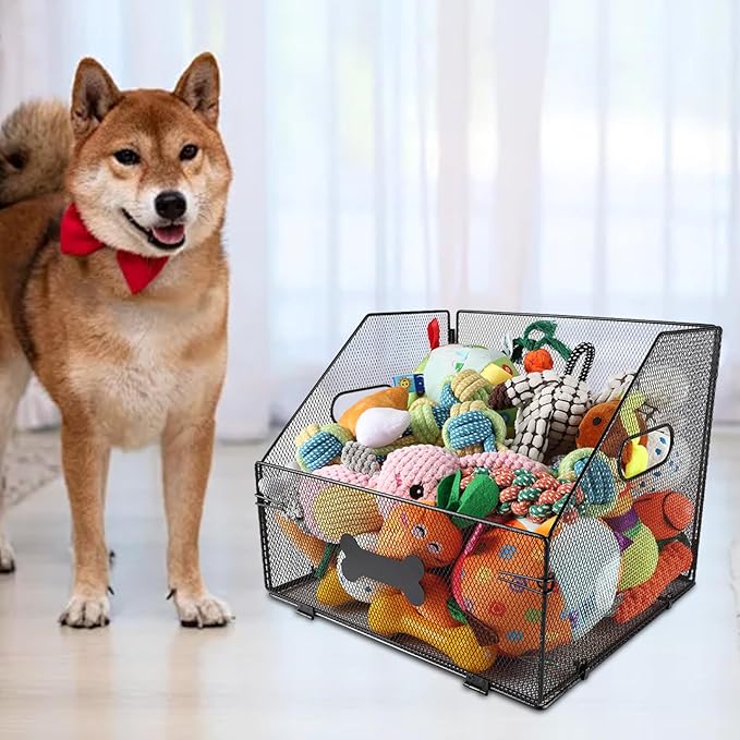 Geyecete dog toy basket Iron art dog toy bin dog toy box dog toy storage folding Large Dog Stuff Organizer with Handle-Toy box Can be Personalized