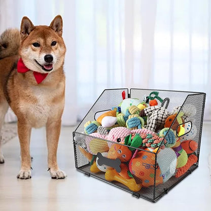 Geyecete dog toy basket Iron art dog toy bin dog toy box dog toy storage folding Large Dog Stuff Organizer with Handle-Toy box Can be Personalized