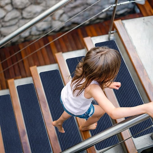 Stair Treads for Wooden Steps - Non Slip Stairs Carpet Tape Peel and Stick with Double Adhesive Tape Set of 15 Stripe- Dark Blue
