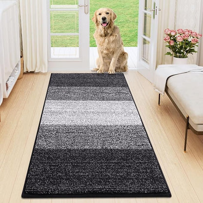 Smiry Dog Door Mat for Muddy Paws, Absorbs Moisture and Dirt, Low-Profile Entryway Mat with Non-Slip Backing, Entry Indoor Outdoor Doormat for Inside Floor (59x20 Inches, Black, Striped)