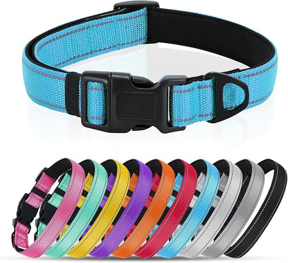 Reflective Dog Collar with Quick Release Buckle - Metal Ring - Adjustable Soft Neoprene Padded Basic Dog Collar for Small Medium Large Dogs (SkyBlue, Small :Width 1",Neck 11.8-15.7")