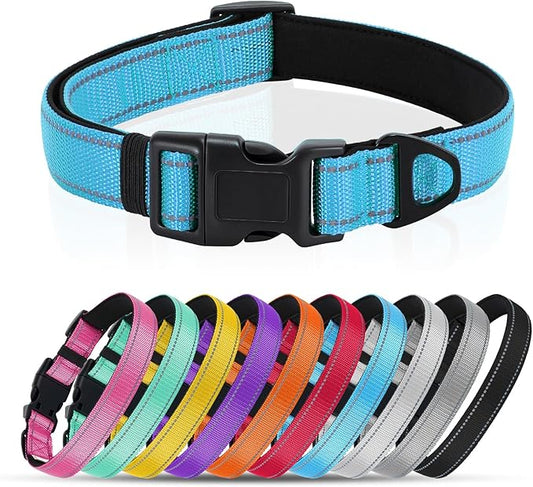 Reflective Dog Collar with Quick Release Buckle - Metal Ring - Adjustable Soft Neoprene Padded Basic Dog Collar for Small Medium Large Dogs (SkyBlue, Medium :Width 1",Neck 13.8-19.6")