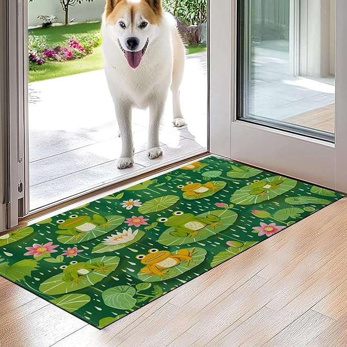 Cute Frog Indoor Door Mat,Rustic Plant Leaves Floor Doormat,17x29.5in,Non Woven Non Slip Rubber Backing Botanical Aesthetic Rug for Porch Insider,Bedroom,Kitchen,Doormats Gifts,Rv Camper Decor