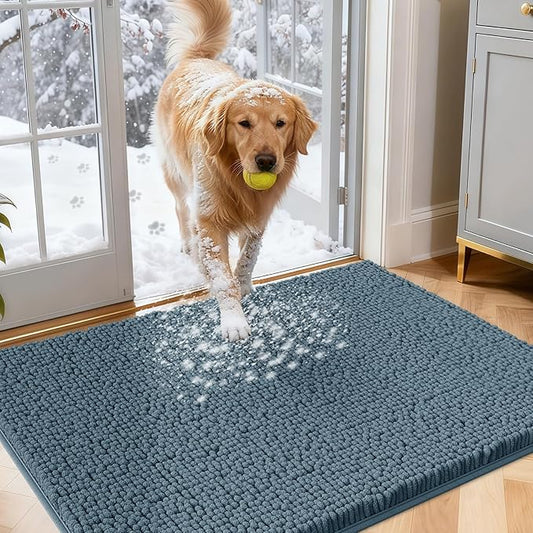 IM HOME Dog Door Mats for Muddy Paws, 30" X 20" Chenille Absorbent Doormat, Non Slip Heavy Dog Rugs for Muddy Paws, Soft Indoor Door Mat for Entryway, Mud Paw, Inside Floor, Dusty Blue